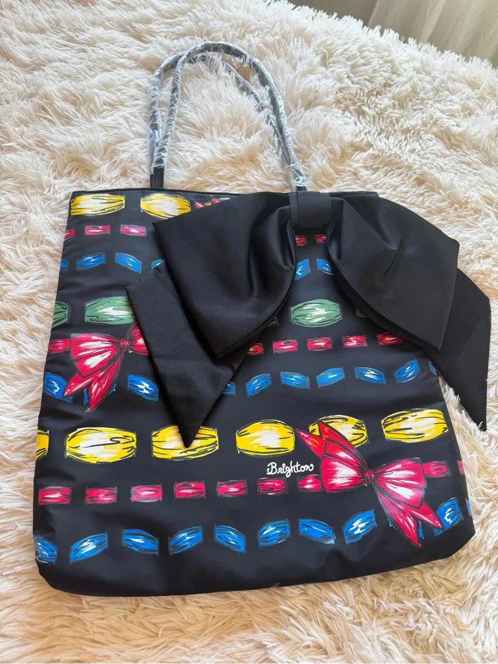 Brighton Tote with Multicolor Bow Print and Big Satin Bow - Picture 8 of 8